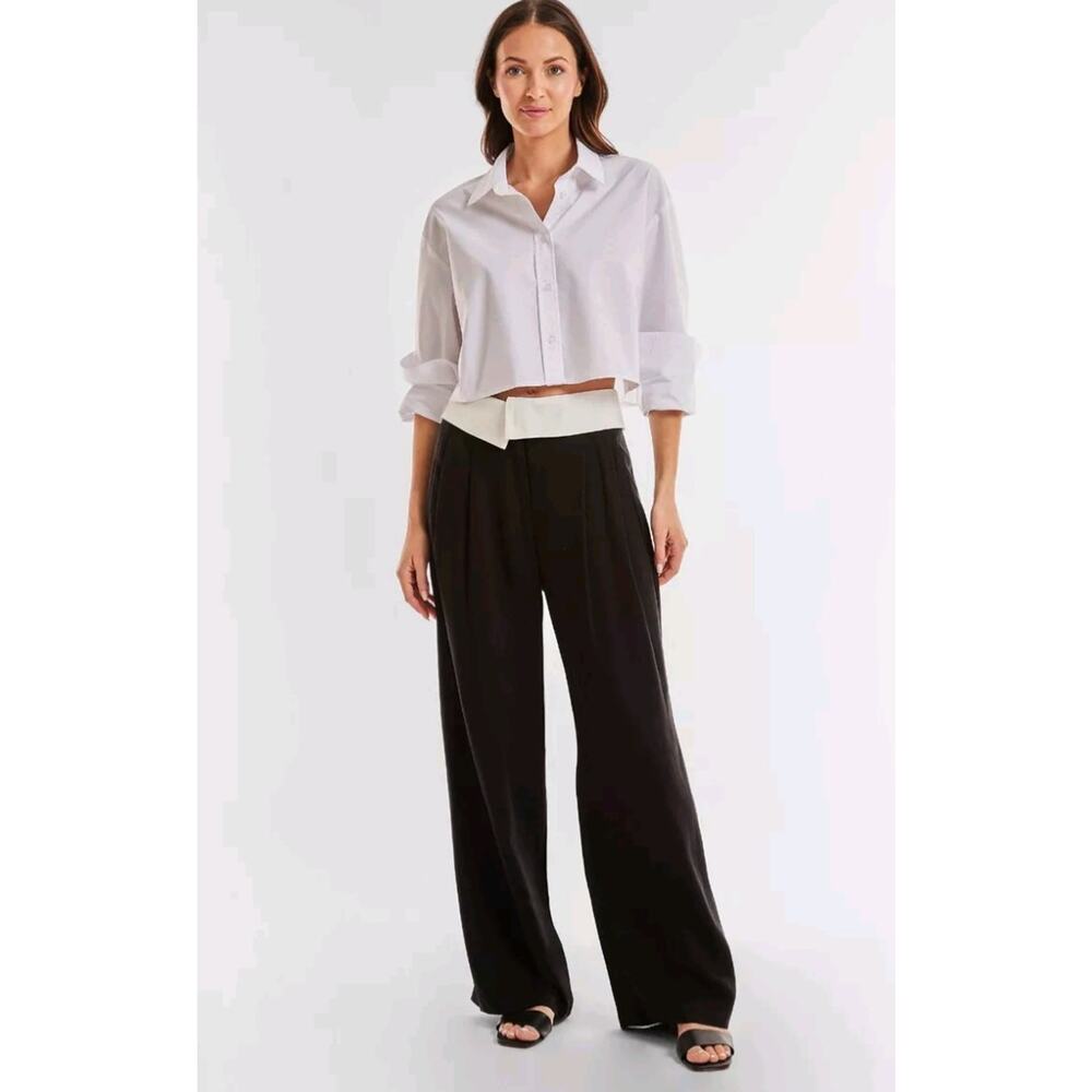 The Noli Shop Women's Dress Pants Foldover Trousers Black Elegant Size 4